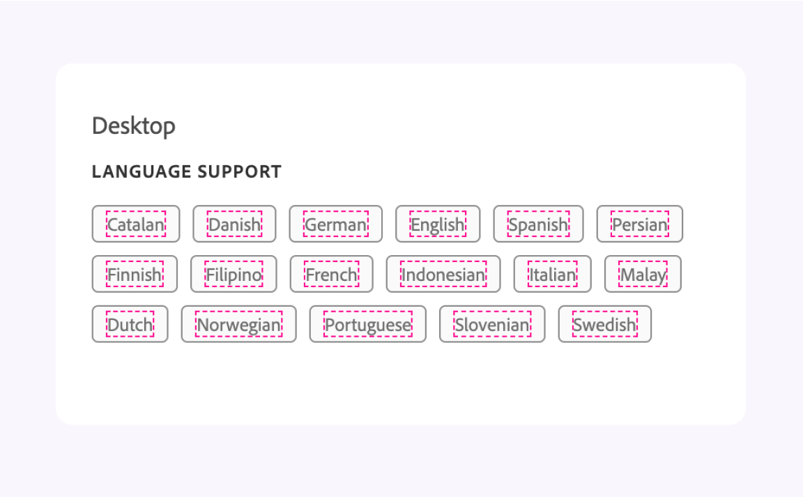 A UI that shows a common issue which is to have a container around a tag component with the padding added outside the anchor link.