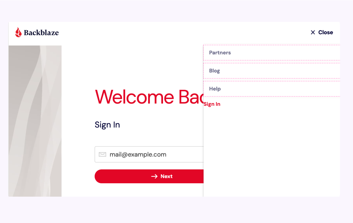 A figure that shows the Backblaze UI with enhanced target size.