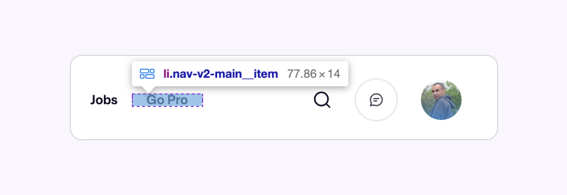 A figure that shows an element information as it's being selected in the DevTools.