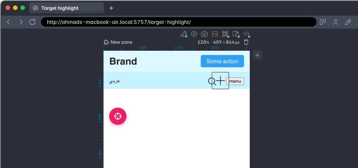 A figure shows how to use the target size testing in Polypane browser