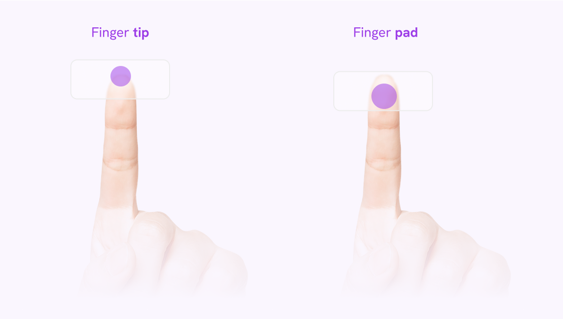 A figure that shows the difference between a fingertip and finger pad.