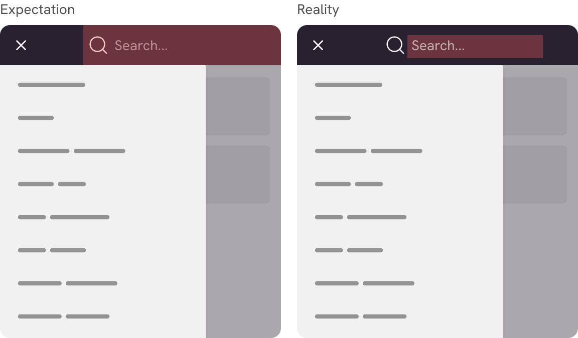 Left: a target size that covers the whole search component. Right: a target size that doesn't fill the whole component.
