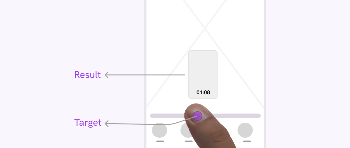 A mimic of Instagram UI where the user try to move the video progress, when they do so, the UI shows the time above their finger with a small thumbnail of the video