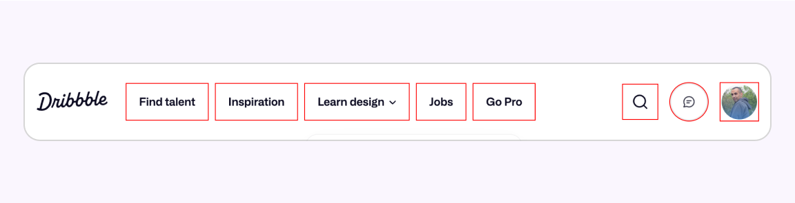 A figure that shows the Dribbble UI on desktop after increasing the target size.