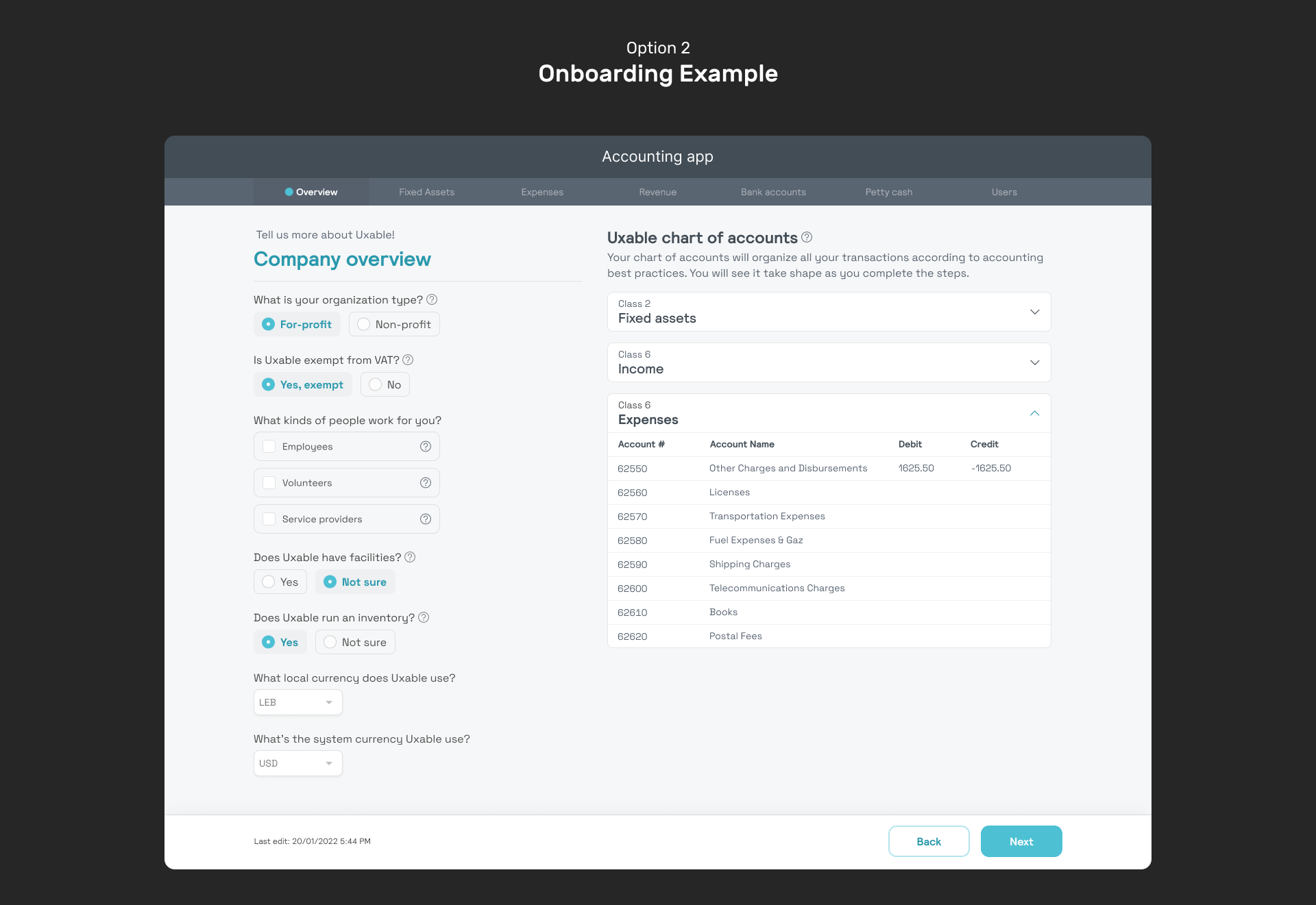 Expenses wireframe