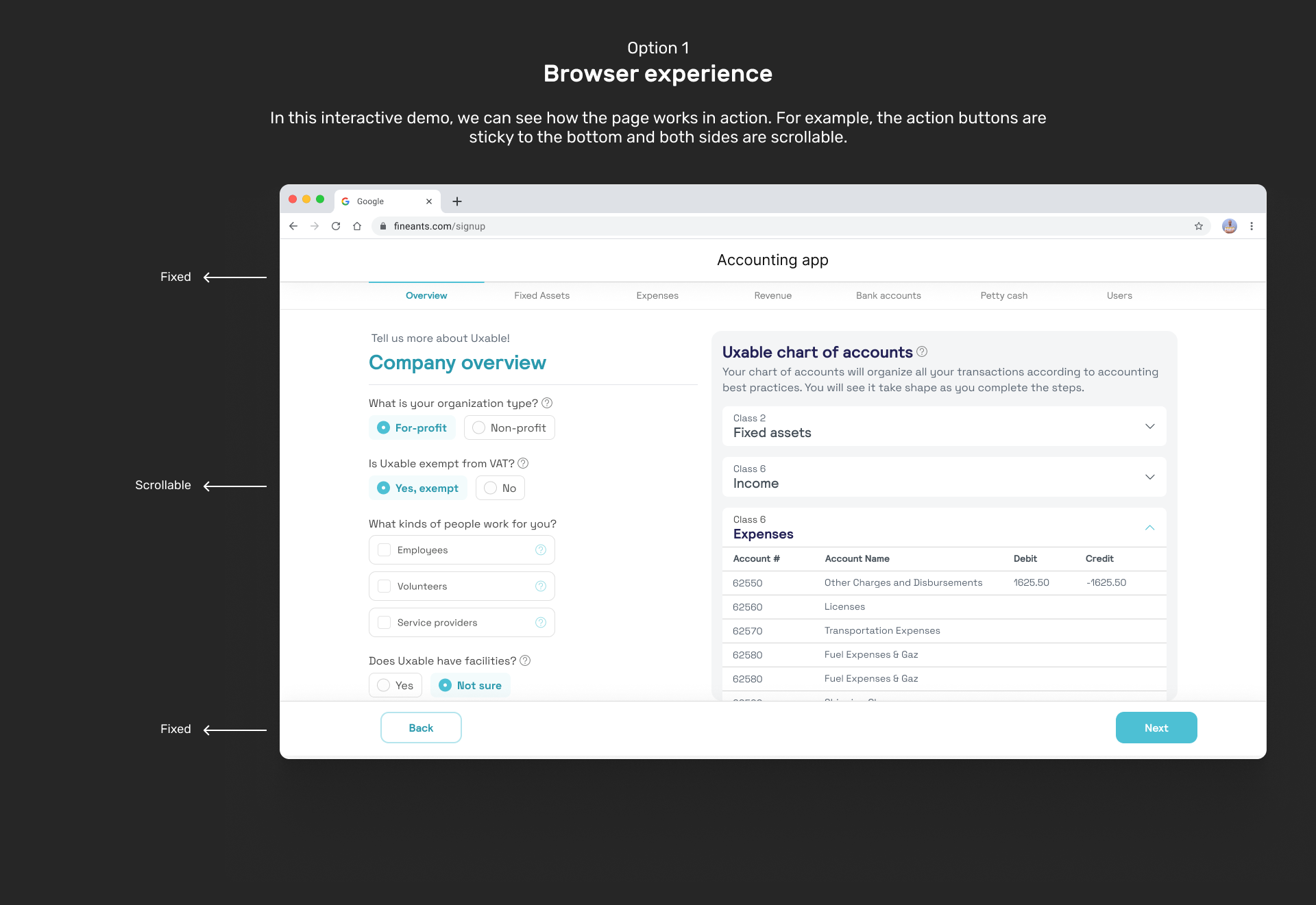 Expenses wireframe