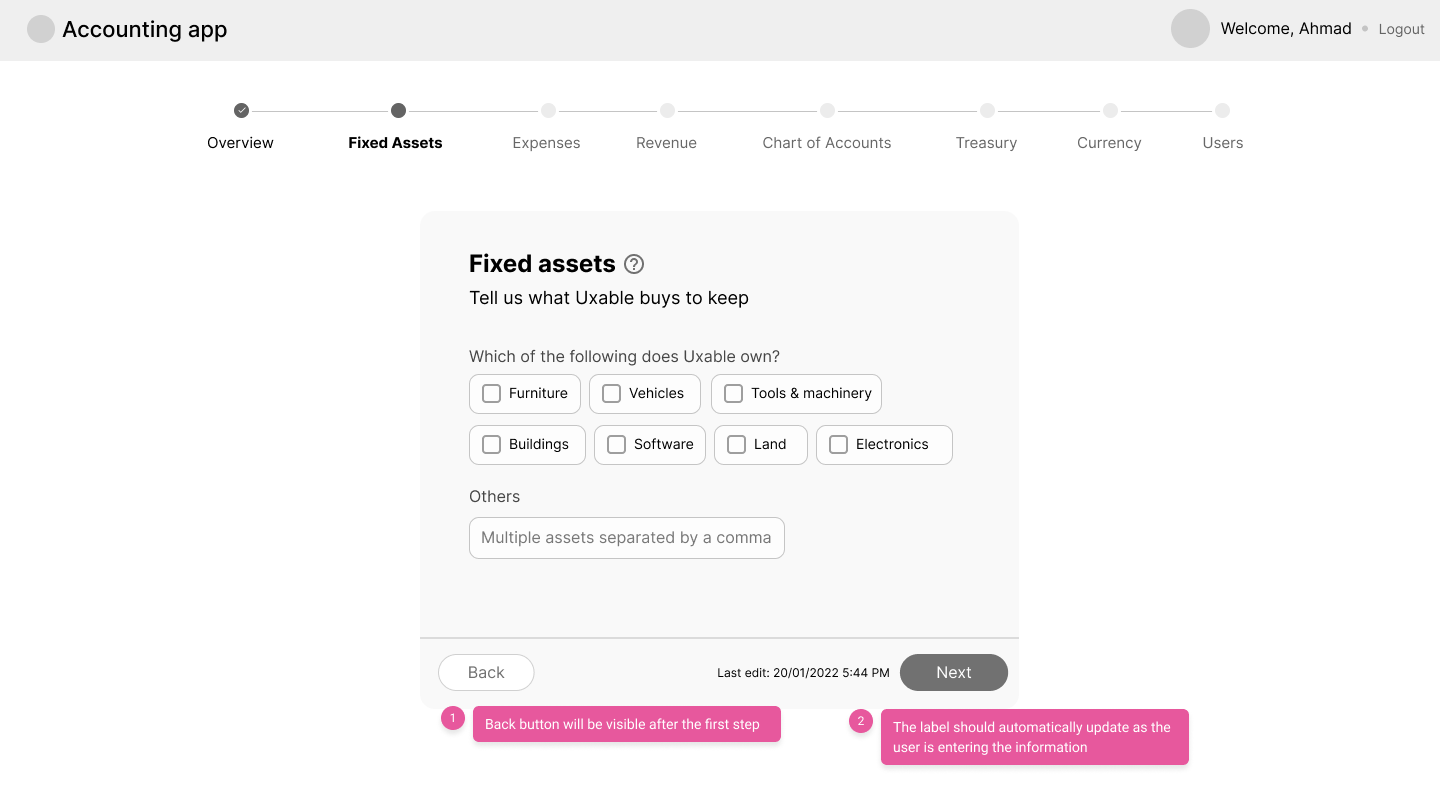 Fixed assets wireframe